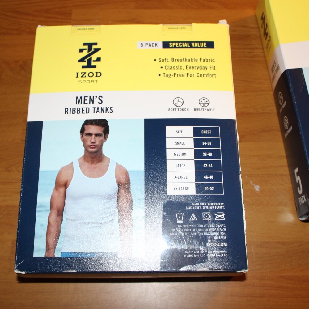 NWT IZOD Sport White Ribbed Tanks 5 Pack Men's L Undershirts T-Shirts Tag Free - Picture 4 of 9